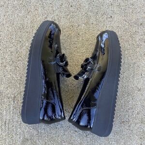 Clarks Collection Black Patent Platform Loafers Chain Detail Womens‎ 9